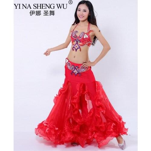 New Adult Lady women Belly Dance Costume Oriental Belly Dance skirt Stage Performance 3pcs Set Bra Belt Skirt Belly Dance Wear