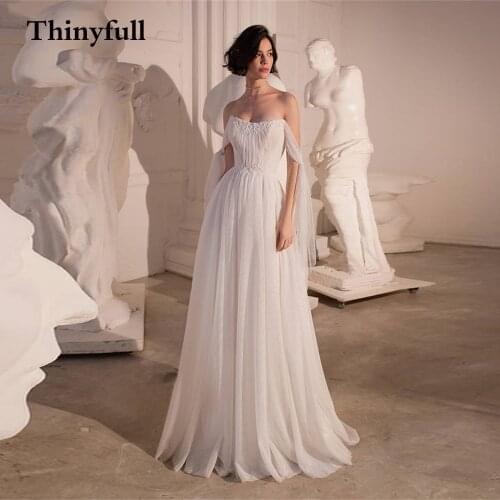 Thinyfull Off Shoulder Long Appliques Boho Wedding Dresses Sweetheart Beach Sleeveless Princess Bridal Gowns Vestidos De Novia