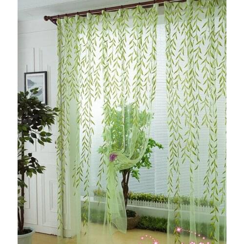 Scenic window curtain modern rustic balcony window screening curtain tulle home decoration fabric decorative curtain leaf