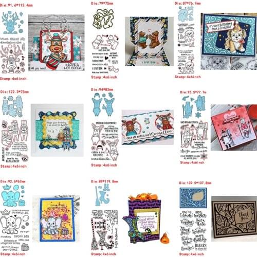 Winter Themes Lovely Elk Bear Dog Halloween Phrase Cutting Dies&transparent Clear Stamps for Diy Scrapbooking Album Paper Cards