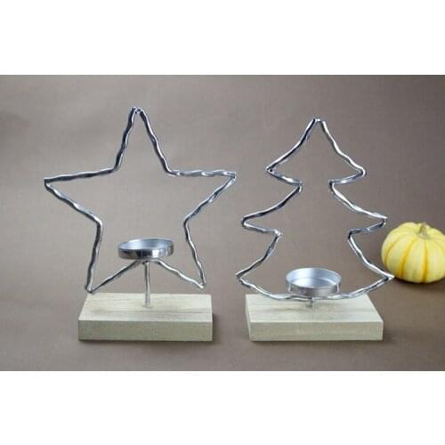1PC Star Christmas Tree Iron Candle Holder Candlesticks Stand Party Wedding Festival with Wodd Stand MK021