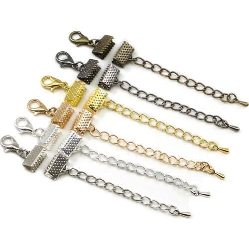 10pcs/lot Ribbon Leather Cord End Fastener Clasps With Chains Lobster Clasps Connectors For Bracelet Diy Jewelry Making Findings