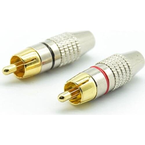2pcs Gold RCA Male Plug Non Solder Connector Adapter for Audio Cable Video CCTV IP Camera Coaxial Cable Solder-Free Convertor