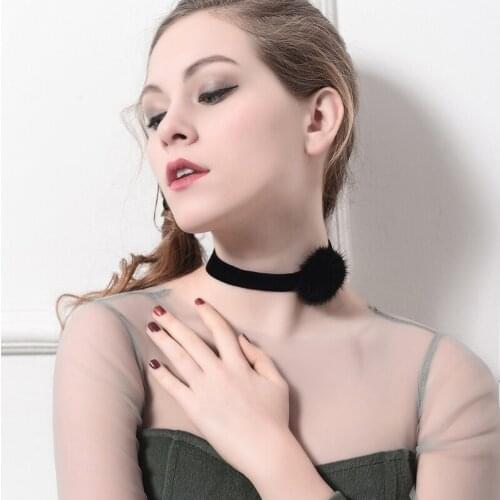 2018 New Style Romantic Marvel Black Velvet Strip Pompon Collar Necklace Handmade Unique Graceful Charming Necklace