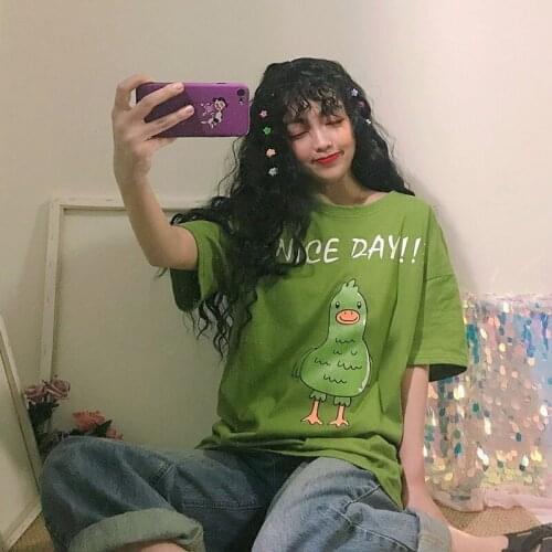 2019 Fashion T-Shirt Women Summer New Green Cute Cartoon Chick Printting Casual Loose Short-Sleeved Shirt Small Shirt Female