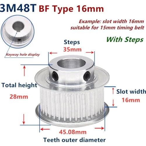 48 Teeth HTD 3M Synchronous Pulley 3m timing pulley Width 16mm 48T 3M timing belt HTD3M Pulley gear bore 6mm-20mm