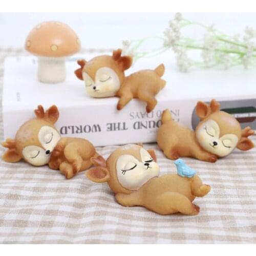 6pcs Kawaii Sleeping Animal Deer Decor Fawn Silicon Statue for Home Tabletop DecorationKids Gift