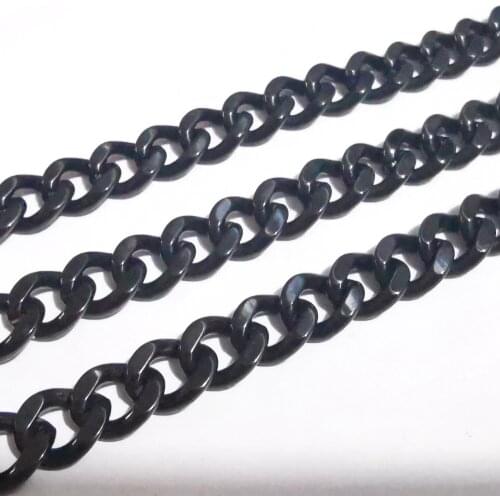 9.5mm wide black stainless steel necklace cuban curb link chain necklace 18-32 inch lenght for mens gifts .xmas gifts jewelry