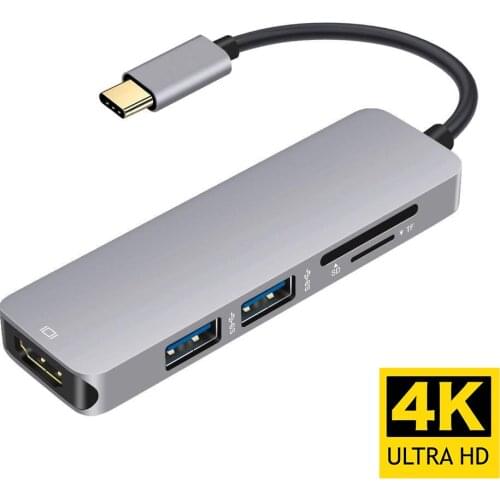 USBC to HDMI-compatible 2 USB 3.0 5Gbs SD TF Card Slot 4K 30Hz 1080P HDTV Display Video Output Type C Hub Adapter for MacBook