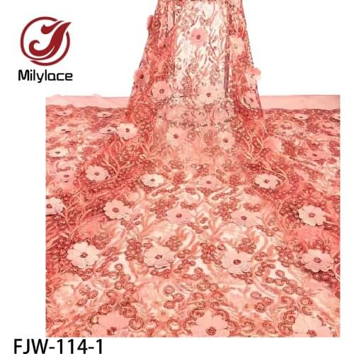 African Sequins Lace Fabric 2020 Nigerian French 3D Flower Tulle Lace with Sequins Embroidery Lace Fabric for Dress FJW-114