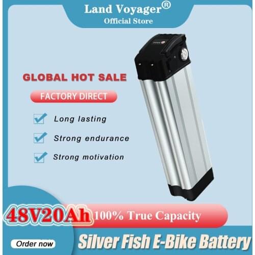 Land Voyager 48V 20AH Silver Fish E-bike Battery 48V 20ah 500W Electric Bicycle akku 18650 3000mAh cell Bottom Discharge Port