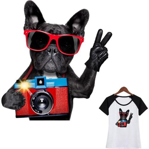 Camera Dog Applique Clothes Washable Eco-Friendly Diy T-Shirt Clothing Stickers Stripe Iron-On Transfers For Clothing