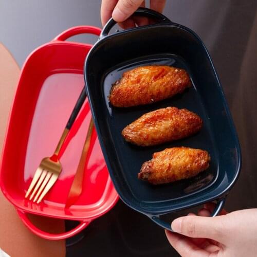 European-style binaural ceramic bakeware cheese baked rice plate red household microwave oven special baking baking bowl plate