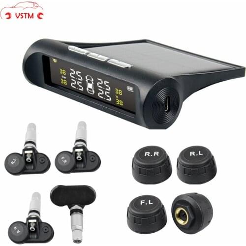 USB or Solar Charging Car TPMS Tire Pressure Monitoring System HD Digital LCD Display Auto Alarm tool Wireless 4 external Sensor