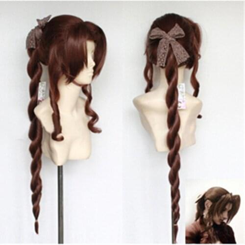 Aerith Gainsborough Long Braided Brown Wig Final Fantasy VII FF7 Heat Resistant Hair Cosplay Wig + Free Wig Cap