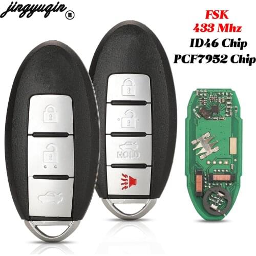 Jingyuqin 3/4 Buttons Smart Remote Control Car Key FSK 433Mhz ID46 PCF7952 Chip Fob For Nissan SENTRA LANNIA Sylphy Replacement