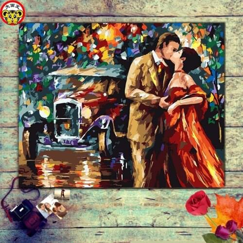 Painting by numbers art paint by number Sweet car lovers kiss love paintings drawing coloring by numbers on canvas with frame nu