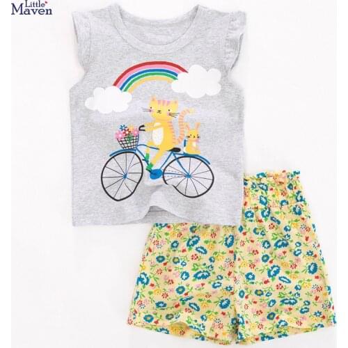 Toddler 2021 summer new baby boys clothes cotton children set rainbow animal print t shirt + flower pants for kids 2-7 years