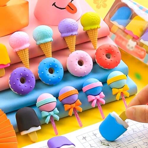 Creative Styling Student Eraser Ice Cream Donut Eraser Set Cartoon Lovely Eraser Stationery Gift Sassafras Soft Material