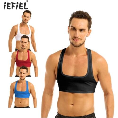 Mens Sleeveless Exotic Tank Y Back Muscle Half Tank Top Vest Tee T-shirts Clubwear Costume Sexy Crop Tops Hot Erotic Lingerie