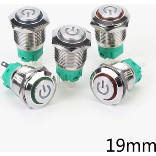 19mm Metal brass Push Button SwitchPower Mark High head illumination ring Momentary self reset/Self locking 1NO 1NC