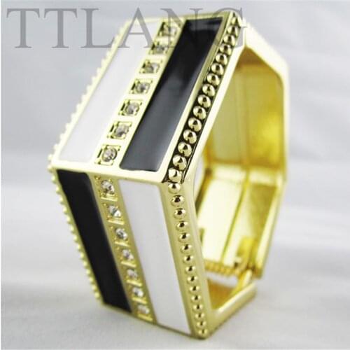 Fashion Exaggerated 3cm Width Hexagon Openable Alloy Bangle With Rhinestone