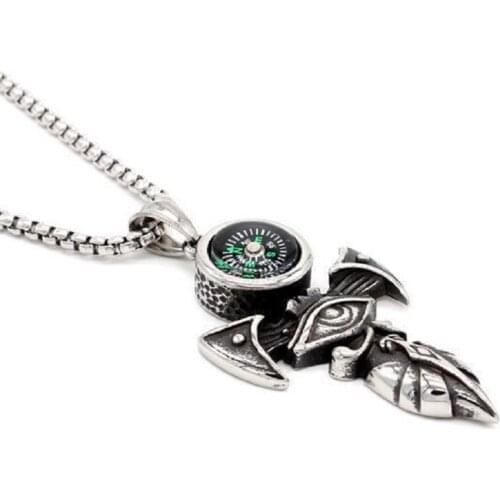 2021 New Hip Hop Cross with Compass Pendant Necklace for Men Women Demon Eye Gothic Flying Dragon Sword Party Rock Jewelry Gift
