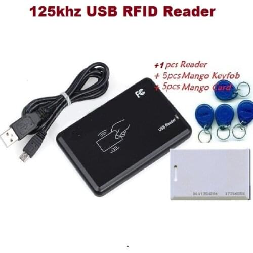 New Security Black USB RFID ID Reader Proximity Smart 125Khz EM4100 card Read Free Shipment &1pcs Device+5pcs KeyTag + 5pcs Card