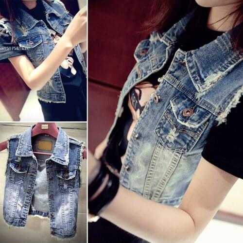 New Women Fashion Short Vintage Style Waistcoat Coat Casual Outerwear Jean Vest