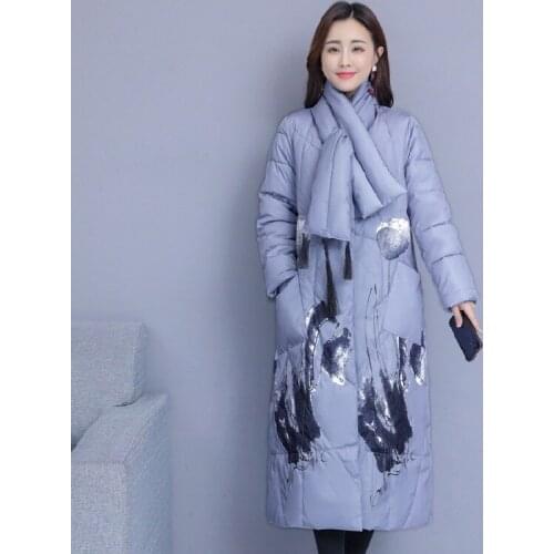 Nation Wind Long Fund Cotton-padded Clothes Woman 2019 Winter Clothes In National Customs Printing Overknee Thickening Cotton