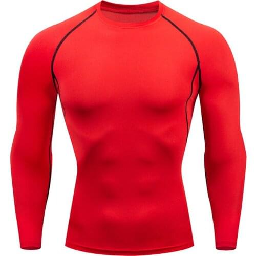 Solid color Top For Fitness Men T-shirt Long sleeve Shirt Compression tights MMA Quick dry T shirt rashgard Male Autumn clothes