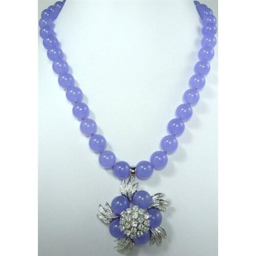 Wholesale noblest ladys accesspry purple/green Natural Stone 18KGP inlay Crystal Flower Pendant Necklace