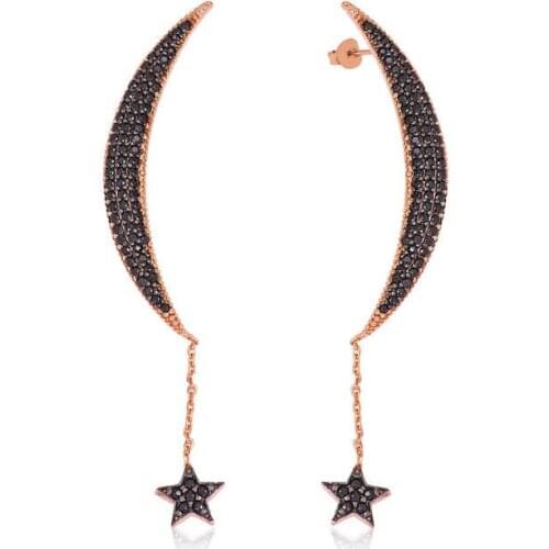 Original 925 Sterling Silver Chained Moon Star Earring , Quality products , Flashy Designs , Hundreds of kinds of earrings