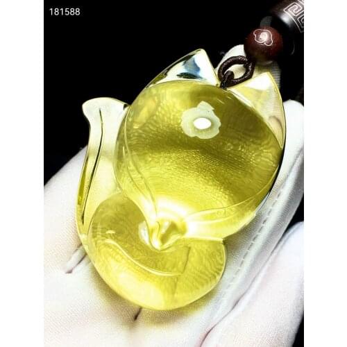 Genuine Natural Yellow Citrine Quartz Fox Carved Pendant 51.44.22mm Women Jewelry Clear Citrine Beads Necklace AAAAA