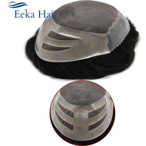 Fine Mono Mens Toupee Hairpiece Poly Coating Human Hair Replacement System Oscar(LYY)