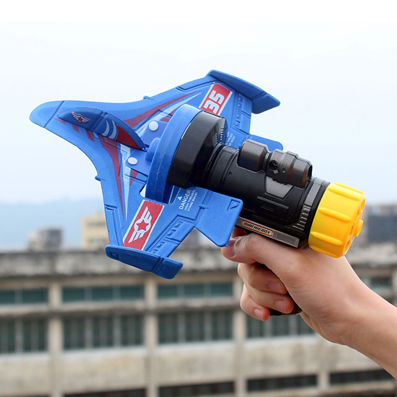 Toy Plane Launcher Foam Bubble Catapult Airplane One-Button Airplane Model Toys for Children Assembled Aircraft Game Outdoor Toy