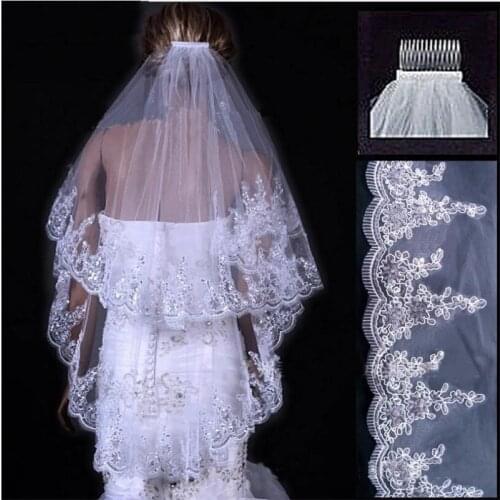 Luxury Wedding Veils 2 Layer Lace Applique Edge With Beads Rhinestones Bridal Veil Bridal Accessories