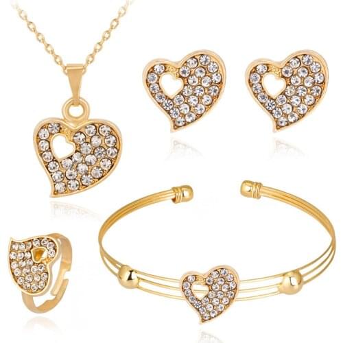 The Best Quality Heart Shape Earring Necklace Ring Set For Womens Accessories Gift