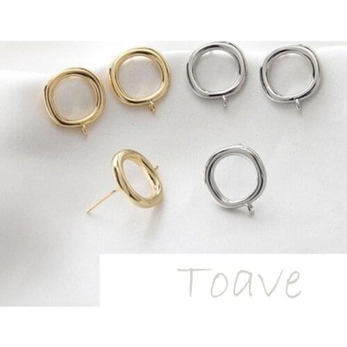 14K gold-plated copper plated real gold square round silver needle earrings diy hand-made materials earrings accessories 2pcs