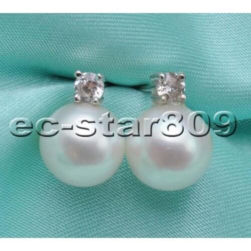 P6180 A++ 10mm White Round AKOYA Freshwater Pearl Earring Sterling silver Women Fine Jewelry