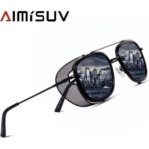 AIMISUV 2020 Retro Steampunk Sunglasses Men Designer Square Steam Punk Metal Shields Sunglasses For Women UV400 Gafas de Sol