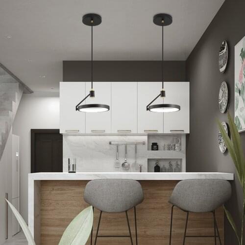 Modern scandinavian style simple black ring single head small chandelier three head home dining lamp bedroom bedside lamp bar