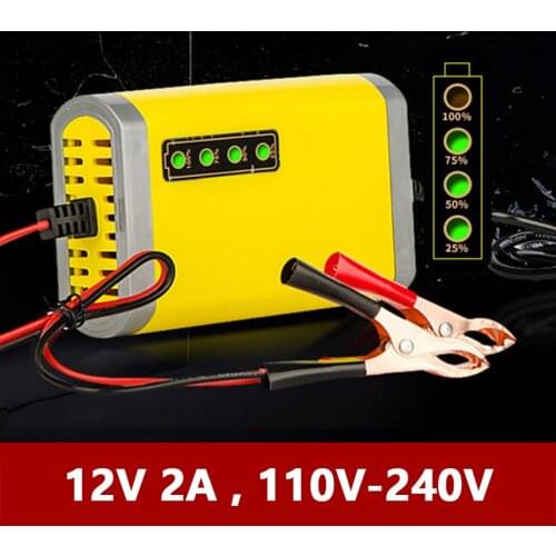 Smart LED 12 Volt 2A Automatic Battery Charger for Car Motorcycle Scooters Mowers Auto 12V Lead-Acid AGM GEL 7AH 10AH 12AH 20AH