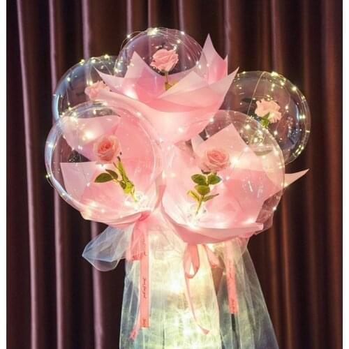 4 Colors Valentines Day Gift Birthday Party Wedding Decoration Balloons LED Shinning Balloon Rose Bouquet Bobo Ball Rose