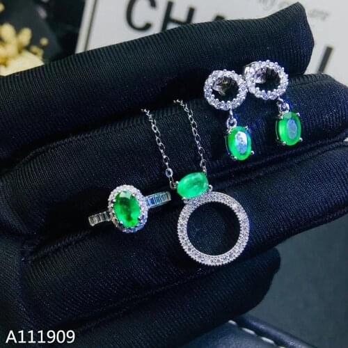 KJJEAXCMY boutique jewelry 925 sterling silver inlaid Natural Emerald Necklace Ring Earring Female Suit Support Detection