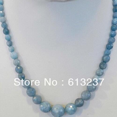 Fashion 6-14mm Faceted Round brazilian blue natural stone jades chalcedony dyed chain strand necklace for women 18inch GE1037