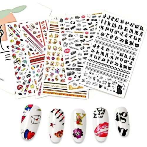 1 colorful 3D Nail Art Sticker slider cute letter animal pattern paste nail sticker aluminum foil design
