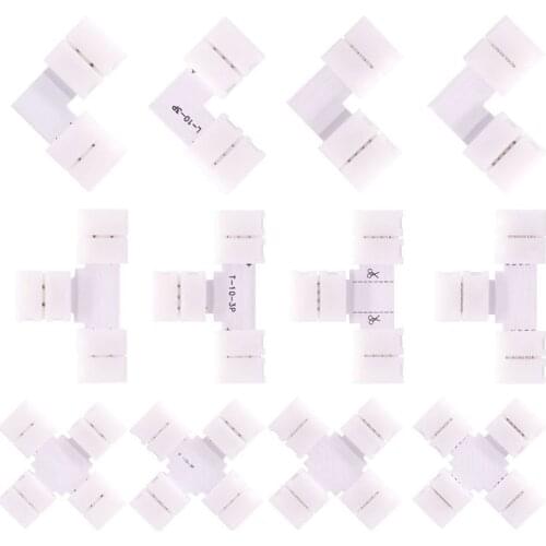 100PCS 2/3/4/5PIN 10mm Solderless LED Connector T/L/X Shape Corner Connector For WS2811 WS2812B 2835 5050 RGB Led Strip Light