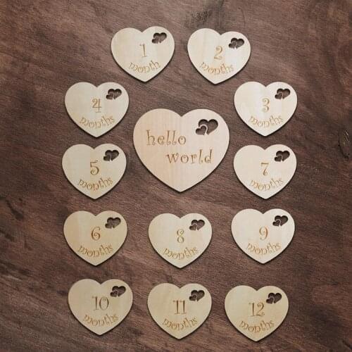 13pcs/Set Personalised Baby Shower Gift Heart Wood Milestone Card Baby Birth Announcement