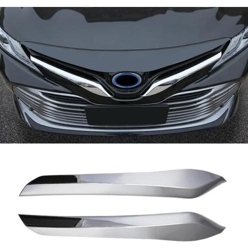 YAQUICKA Chrome ABS Car Front Grill Grille Upper Cover Trim Strip Car Styling For Toyota Camry 2018 Exterior Accessories 2Pcs